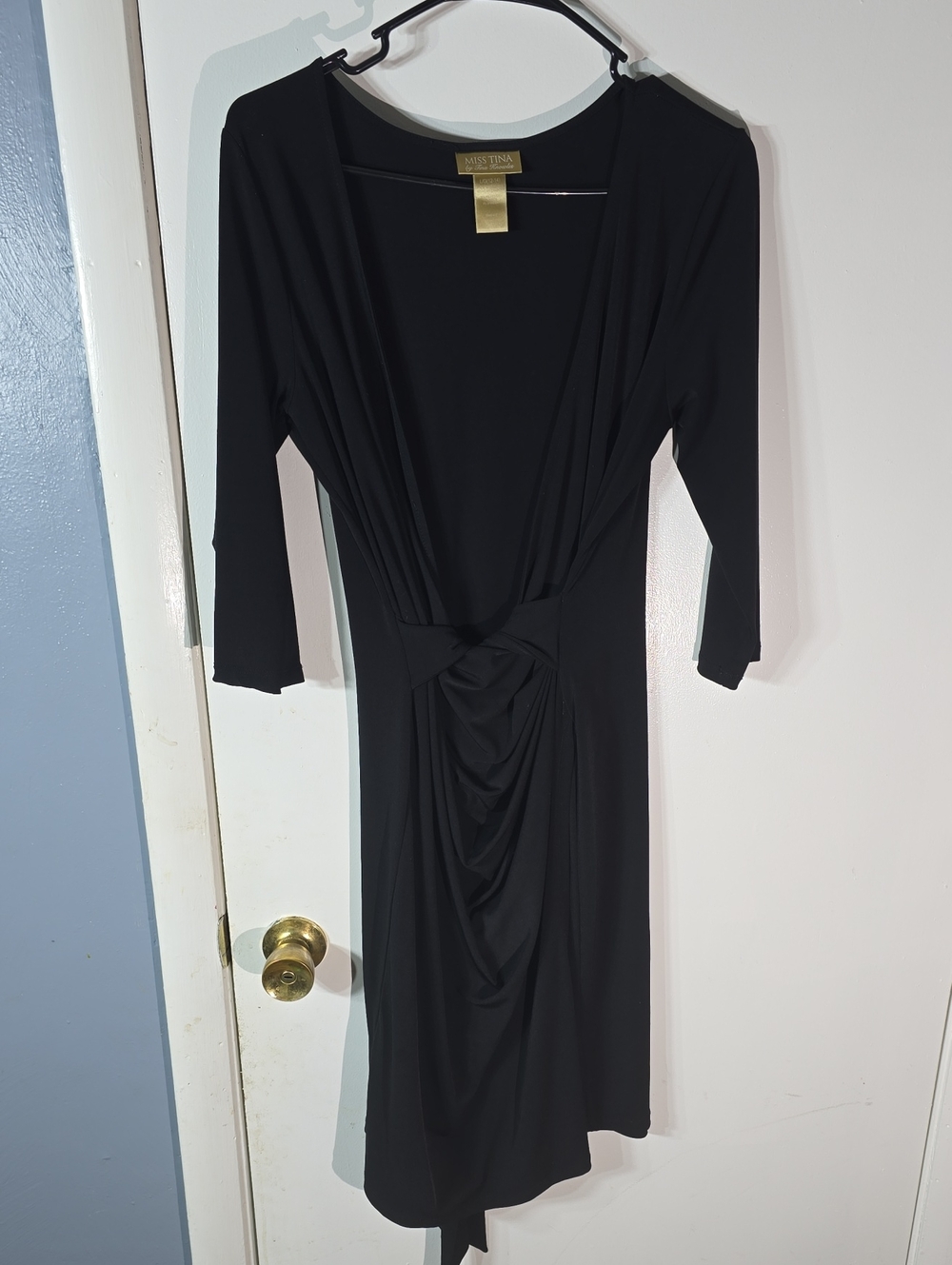 Miss Tina Black Twist-Front Midi Dress